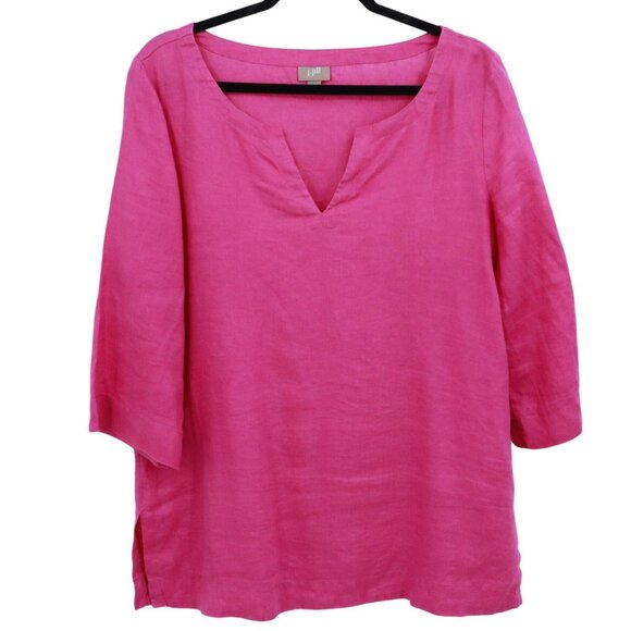 J. Jill Linen Top Women M Pink Lagenlook Boho Barbie Bright Resort Coastal Beach - Picture 1 of 15